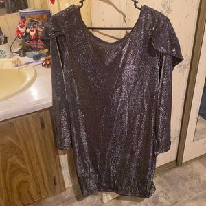 Plus size crisscross draped detail glitter dress